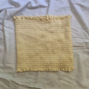 Smocked lettuce edge light yellow tube top